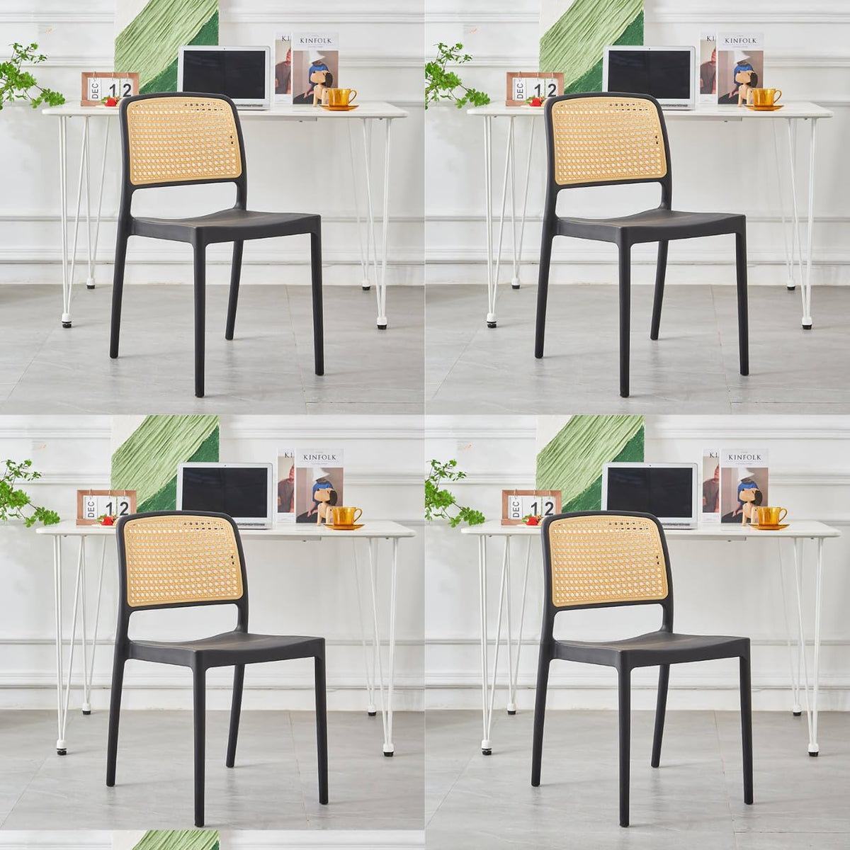 Creative Rattan Style Dining Chair | Single Moulded Polypropylene Plastic | Black With Cane Back | 1.50 Feet Seat Height | Moder