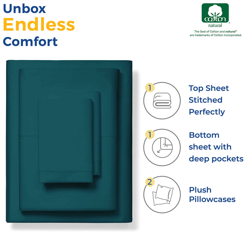 100% Cotton Full Size Sheet Set - 4 Piece Set - Hotel Luxury Bed Sheets - Deep Pockets - Easy Fit - 600 Thread Count Sateen Weave Breathable & Cooling Sheets - Dark Teal Bed Sheets - Fulls Sheets