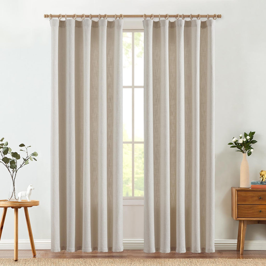 Jinchan Burlap Look Curtains 84 Inches Long Linen Textured Curtains For Living Room Light Filtering Farmhouse Curtains Rod Pocke