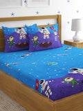Home Sizzler 144 Tc Microfibre KidS Space Double Bedsheet With 2 King Size Pillow Covers, Blue