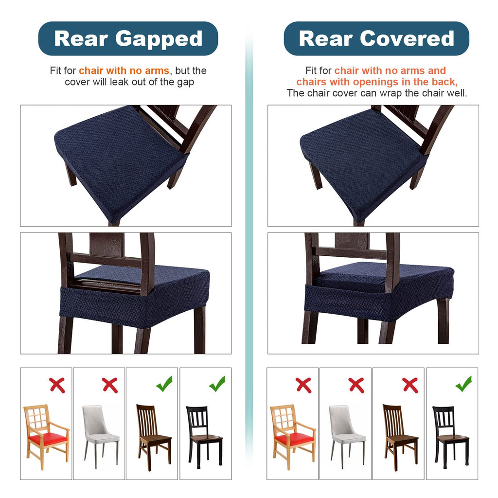 Genina Waterproof Seat Covers For Dining Room Chair Covers Waterproof Dining Chair Covers (2 Pcs-Rear-Gapped, Navy Blue)