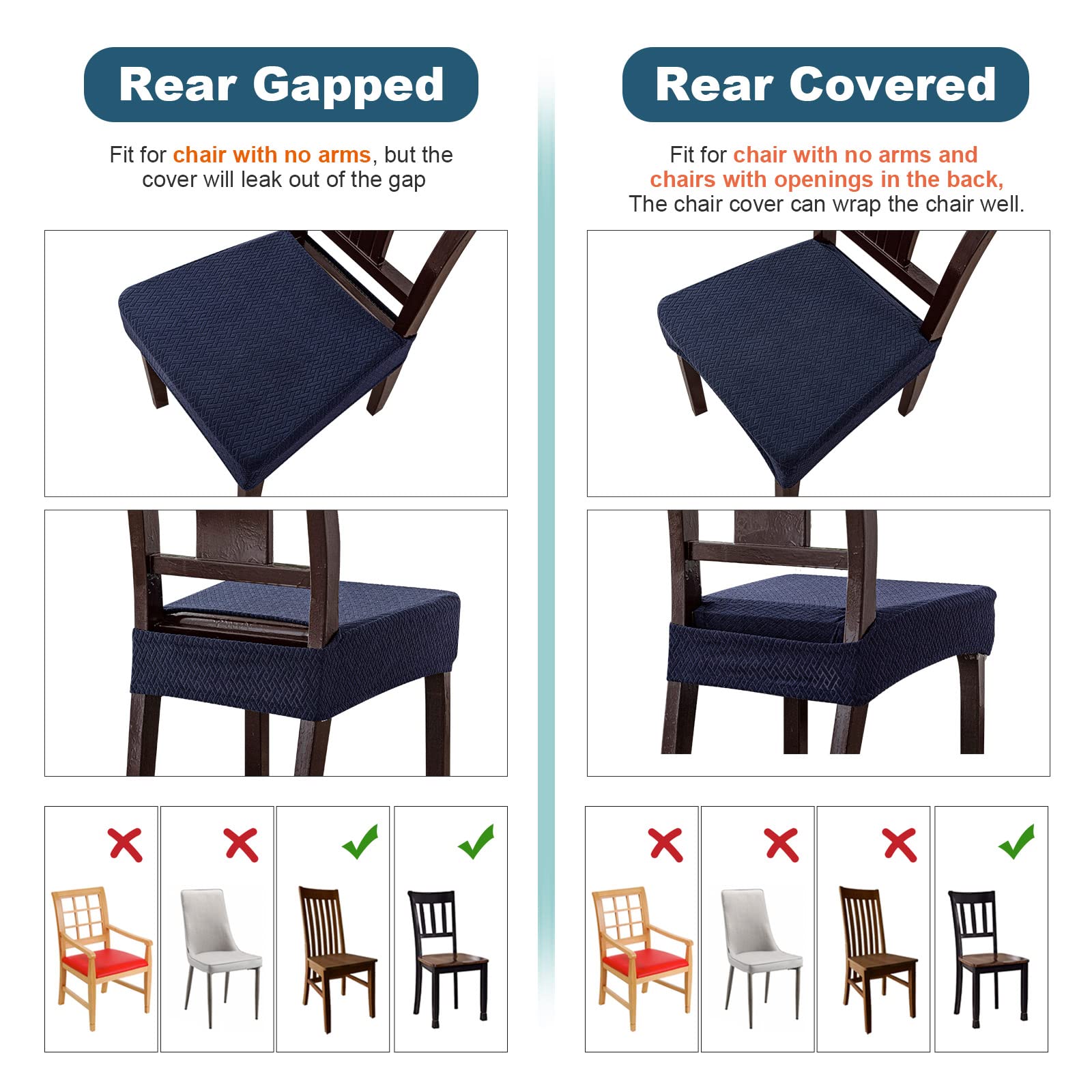 Genina Waterproof Seat Covers For Dining Room Chair Covers Waterproof Dining Chair Covers (4 Pcs-Rear-Covered, Navy Blue)