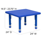 Flash Furniture Emmy 24'' Square Blue Plastic Height Adjustable Activity Table Set with 2 Chairs