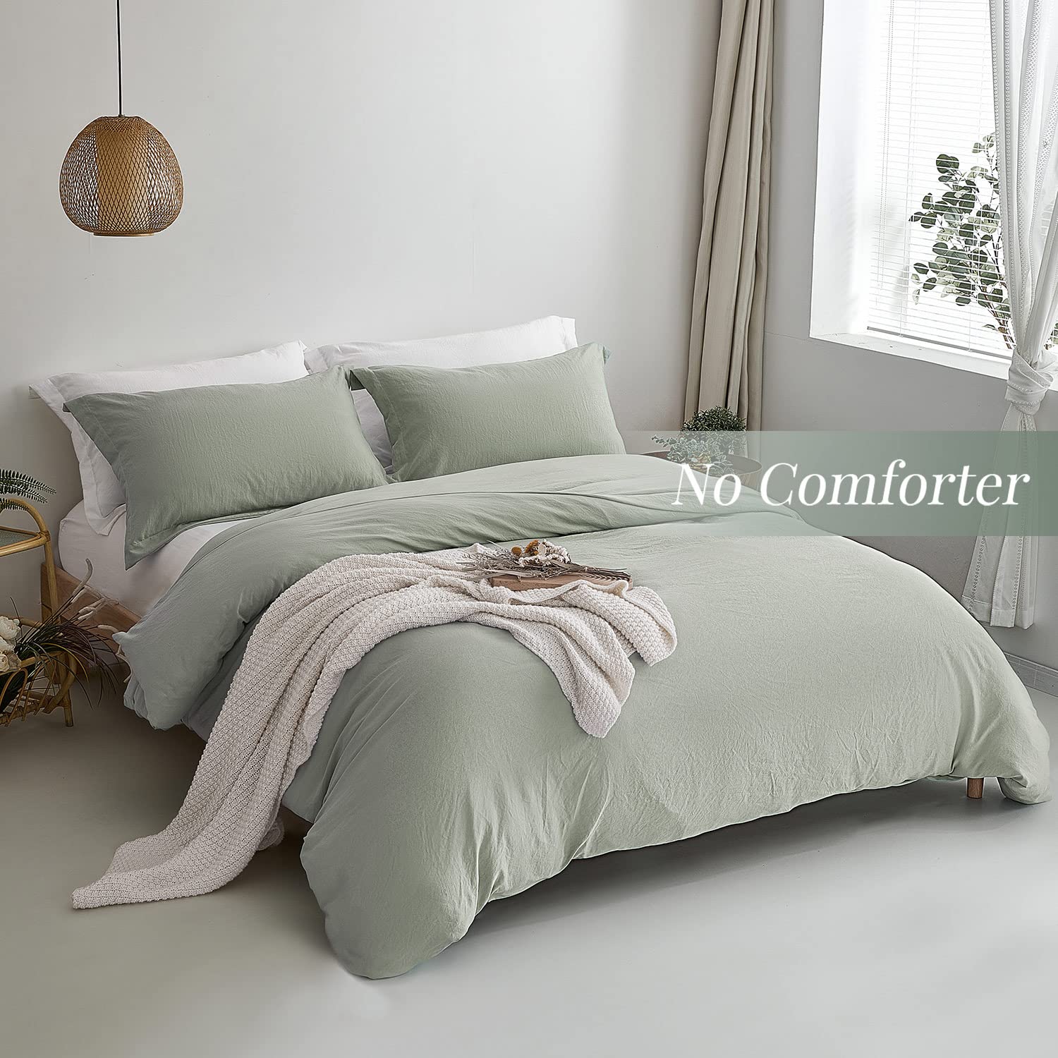 Mildly Super Soft Duvet Cover - 100% Washed Microfiber October Mist Sage Comforter Cover Set 3 Pieces With Zipper Closure & Corn