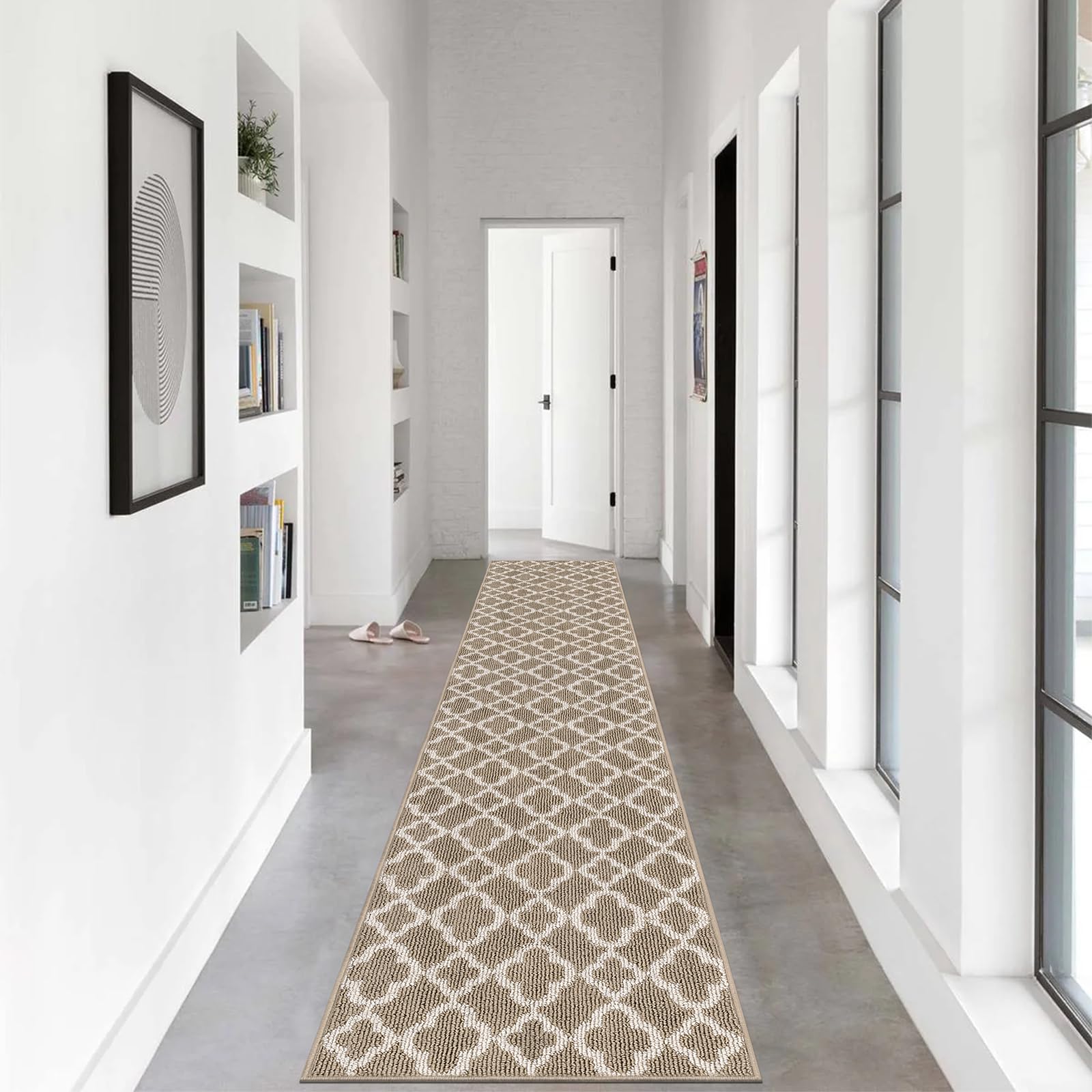 UArtlines Long Runner Rug for Hallway 2  10feet Non Slip Kitchen Floor Carpet Runners Beige Geometric Pattern Machine Washable 