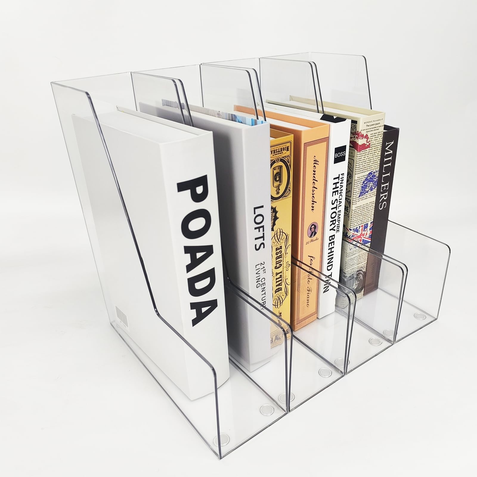 RHONZHAO Vertical File Holder, 4 pack Clear Plastic Document Organizer and Clear Magazine Organizer, Multi-purpose Document Orga