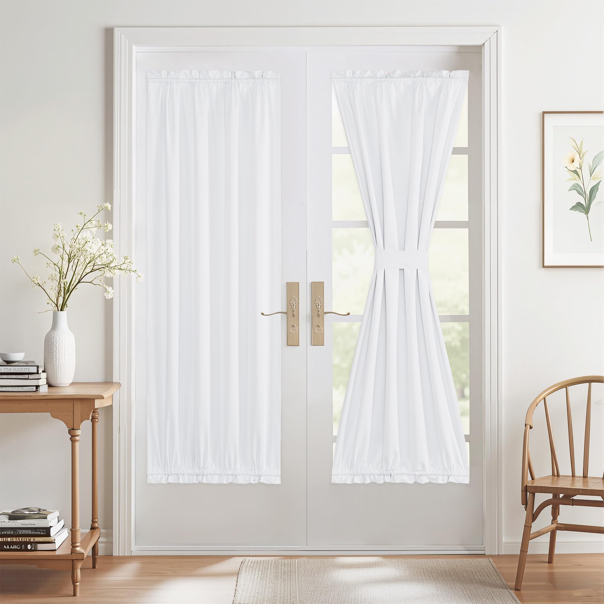 NICETOWN 100% Blackout Door Curtains - Thermal Insulated Light Block Privacy French Door Sidelight Curtain Window Shades, 30 x 7
