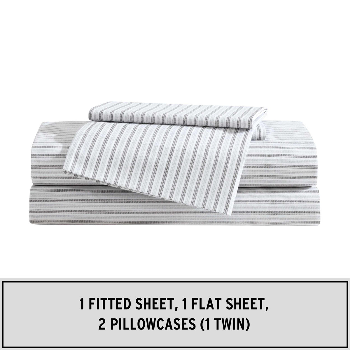 Eddie Bauer - Twin Sheet Set, Cotton Percale Bedding Set, Super Soft And Cozy Home Decor, Oeko-Tex Certified (Ticking Stripe Grey, Twin)