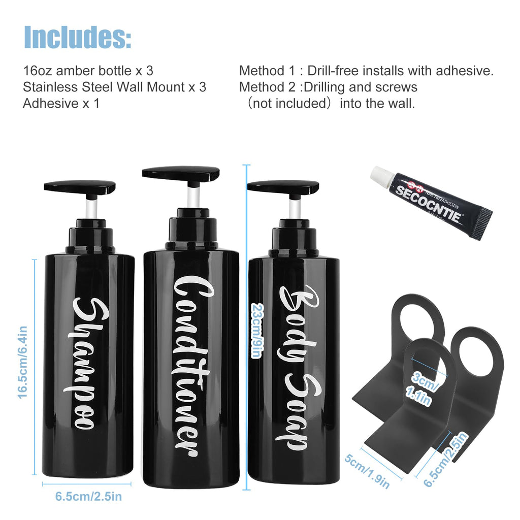 Aumio 16.9Oz Shampoo Dispenser For Shower Wall 3 Chamber, Drill Free Shampoo And Conditioner Dispenser Wall Mounted Shower Soap