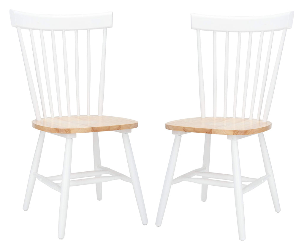 Safavieh Home Collection Parker Farmhouse White/Natural Windsor Spindle Solid Wood Dining Chair Set Of 2