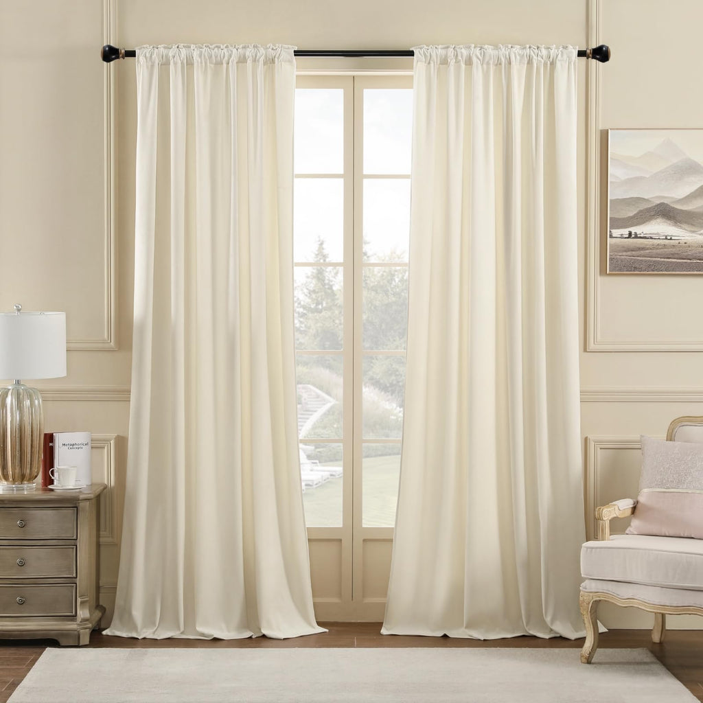Nemia Ivory White Velvet Curtains for Bedroom Window, Rod Pocket Thermal Insulated Luxury Vintage Heavy Blackout Curtain Velvet 