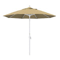 California Umbrella 9' Round Aluminum Market Umbrella, Crank Lift, Collar Tilt, White Pole, Champagne Olefin