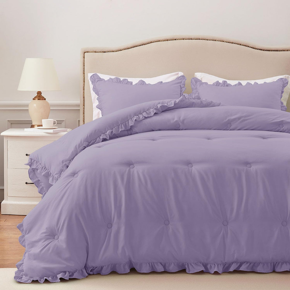Harborest Twin Comforter Set Lavender - Ruffle Comforter For Twin Size Bed, Fluffy Twin Size Comforter Set For All Seasons, 2 Pi