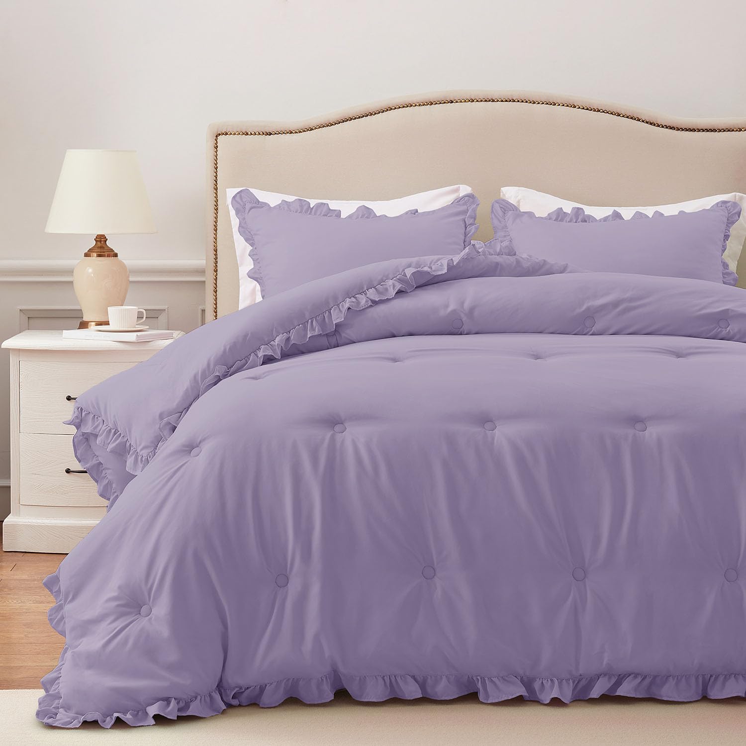 Harborest Queen Comforter Set Lavender - Ruffle Comforter For Queen Size Bed, Fluffy Queen Size Comforter Set For All Seasons, 3