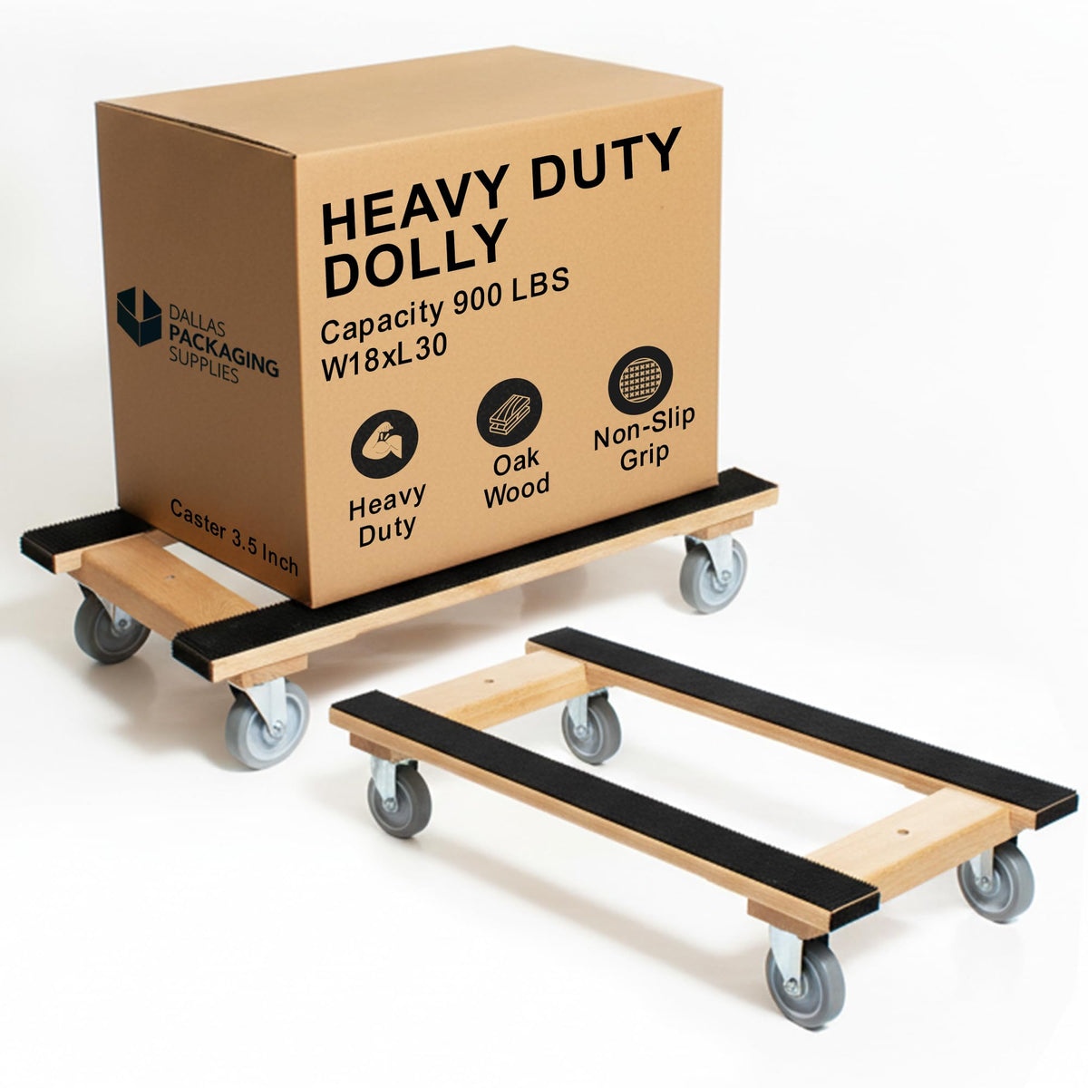 Furniture Dolly 4 Wheel Heavy Duty | Flat Moving Dolly H Frame Oak | Full Length Rubber Tread Dual Rail | 18X30