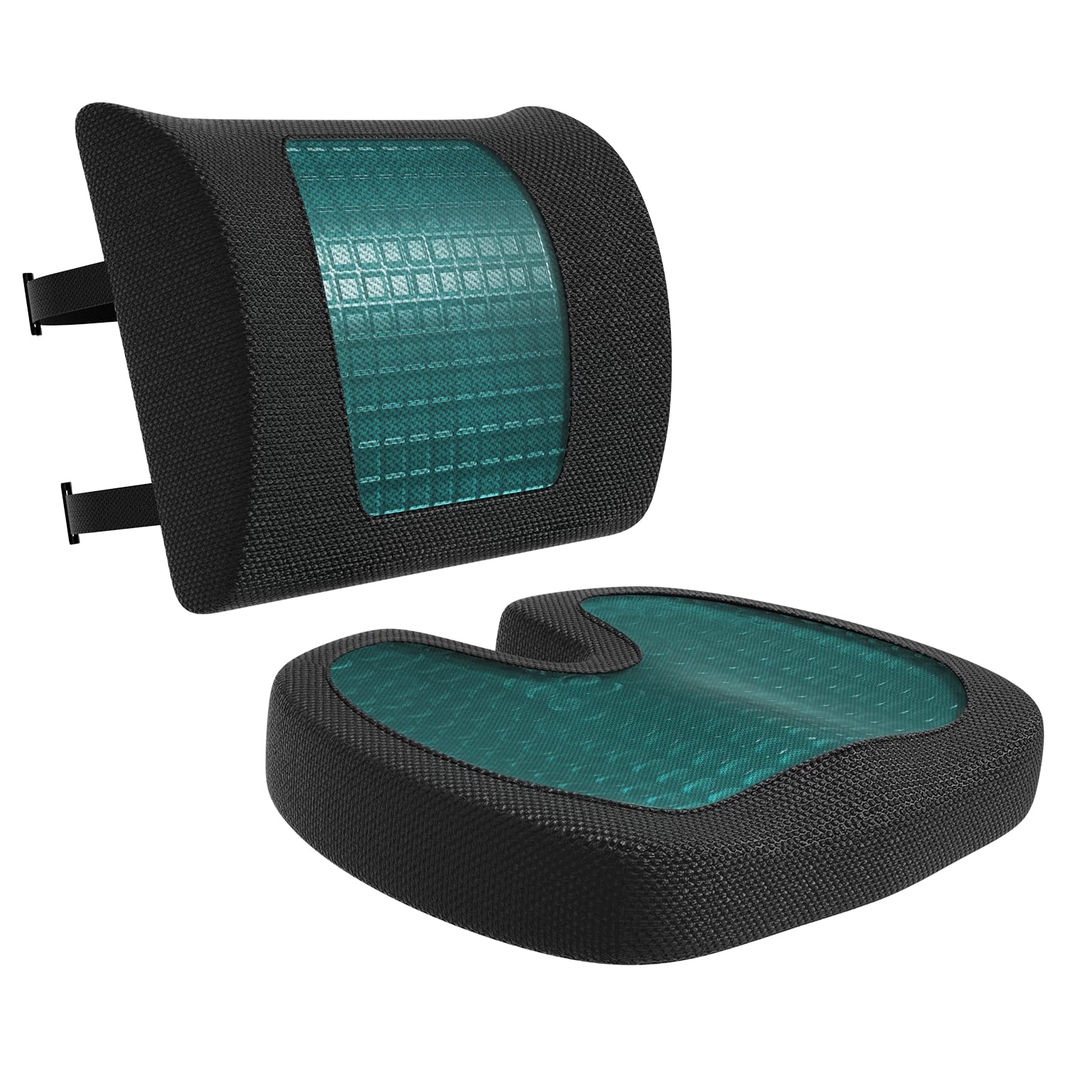 Amazon Basics Comfortable Seat Cushion & Lumbar Support for Office Chairs, Gel Enhanced Memory Foam, Non-Slip, Cooling, Portable