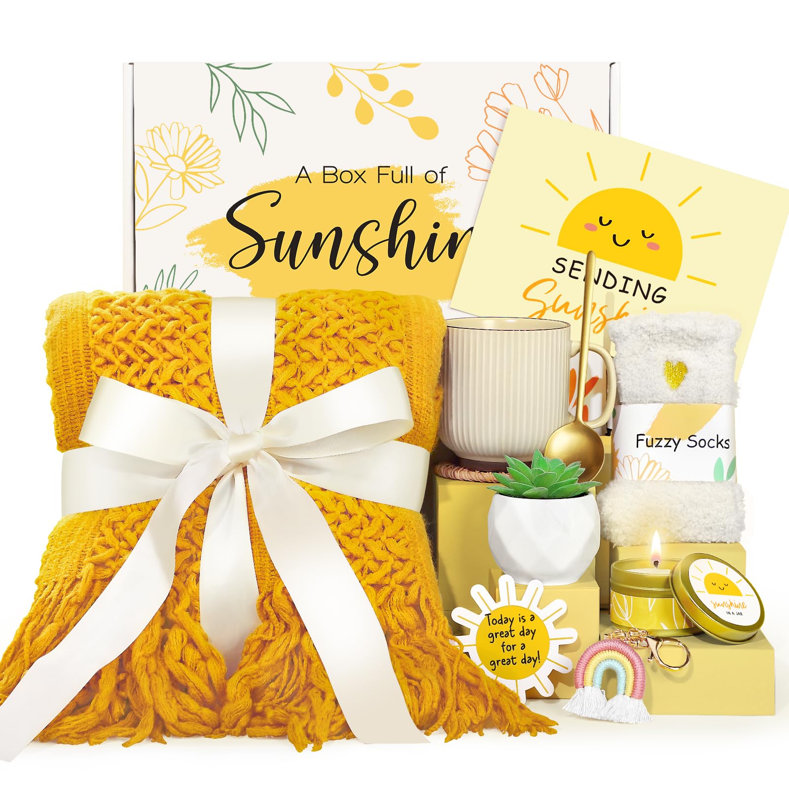 Birthday Gifts For Women, 11 Pcs Sending Sunshine Care Package For Women, Self Care Gift Baskets, Sunflower Gifts For Women, Get