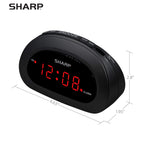 Sharp SPC089A Digital Alarm Clock Black Plastic Compact Bedside Clock with Red LED Display