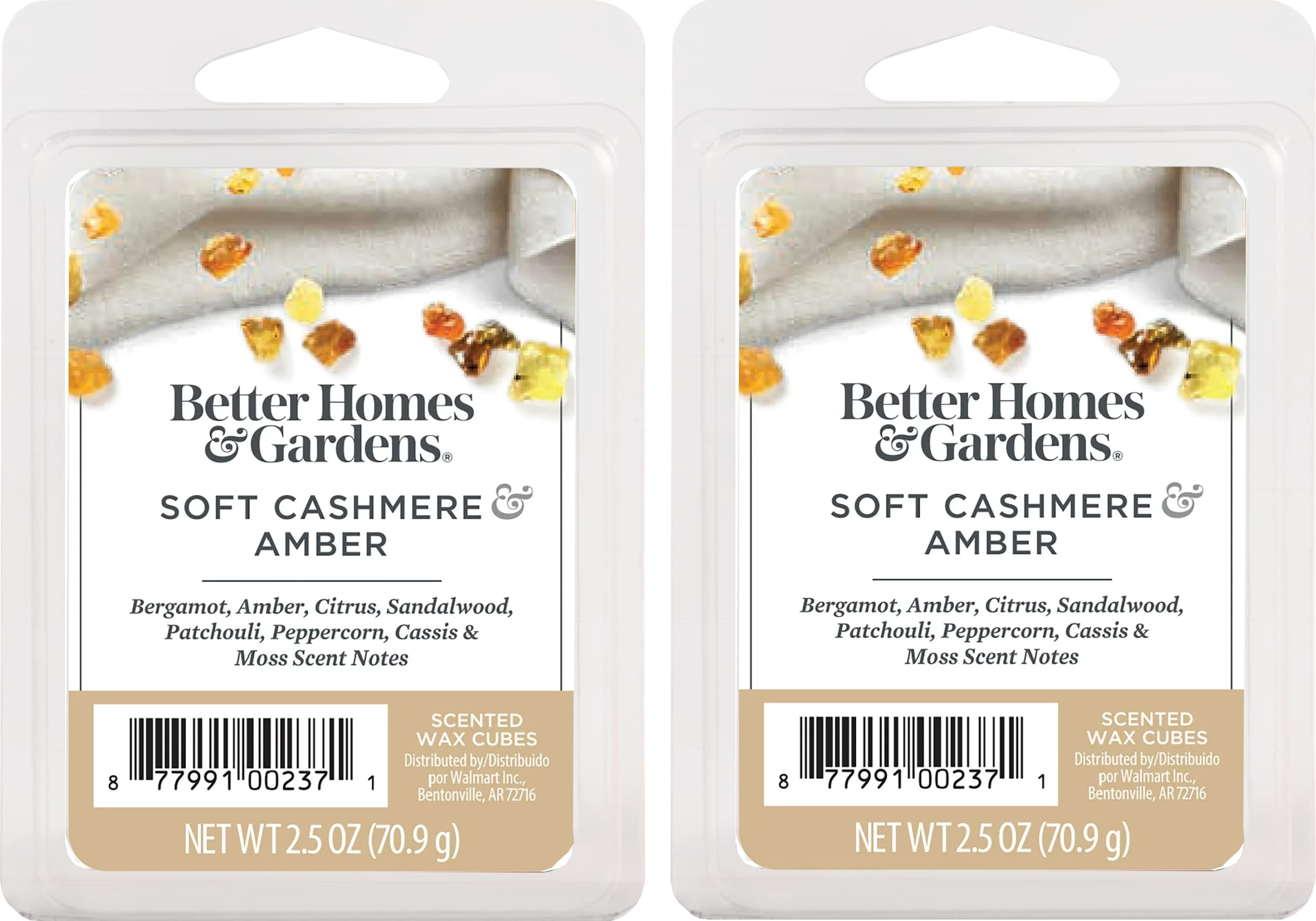 Better Homes and Gardens Scented Wax Cubes 2.5oz 2-Pack (Soft Cashmere Amber)