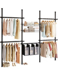 VELORGEMANE FloortoCeiling Clothes Rack with 2 Storage Baskets and 3 Laundry Hampers, Black