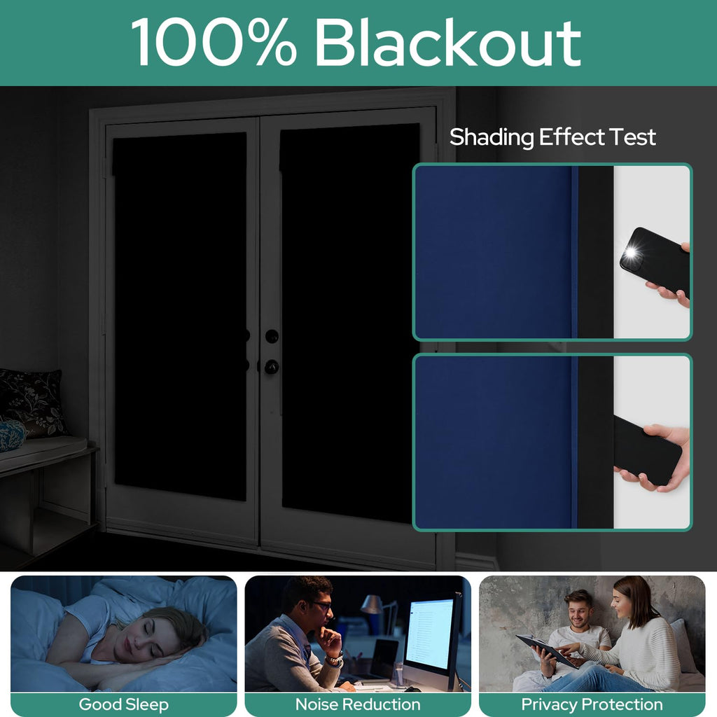 Homeideas 100% Blackout French Door Curtains, Privacy Door Curtains For Door Window, 34 X 40 Inch Room Darkening Curtains, Thermal Insulated Door Window Shades For Bedroom, (1 Panel, Navy Blue)