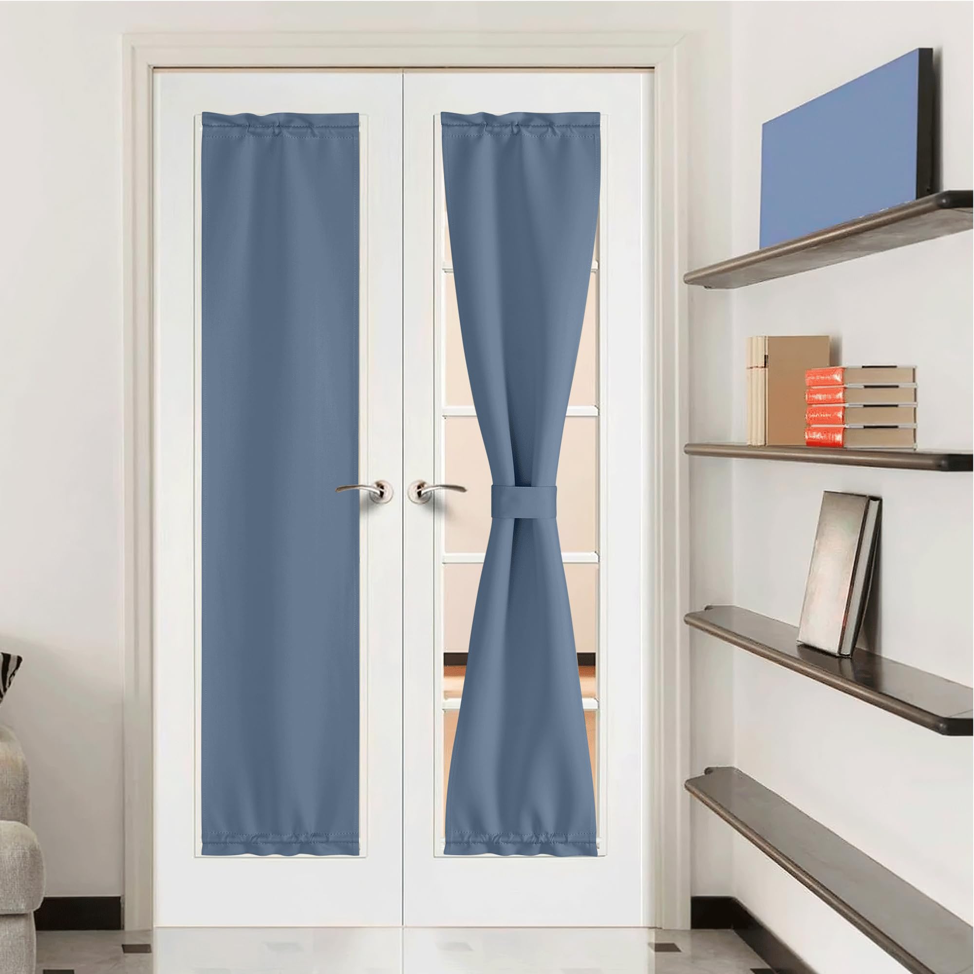 Nicetown French Door Curtain - Privacy Blackout Door Covering, 12 X 72 Inch Room Darkening Thermal Insulated Door Window Curtains For Side Door Patio Glass Door, Stone Blue, 1 Panel