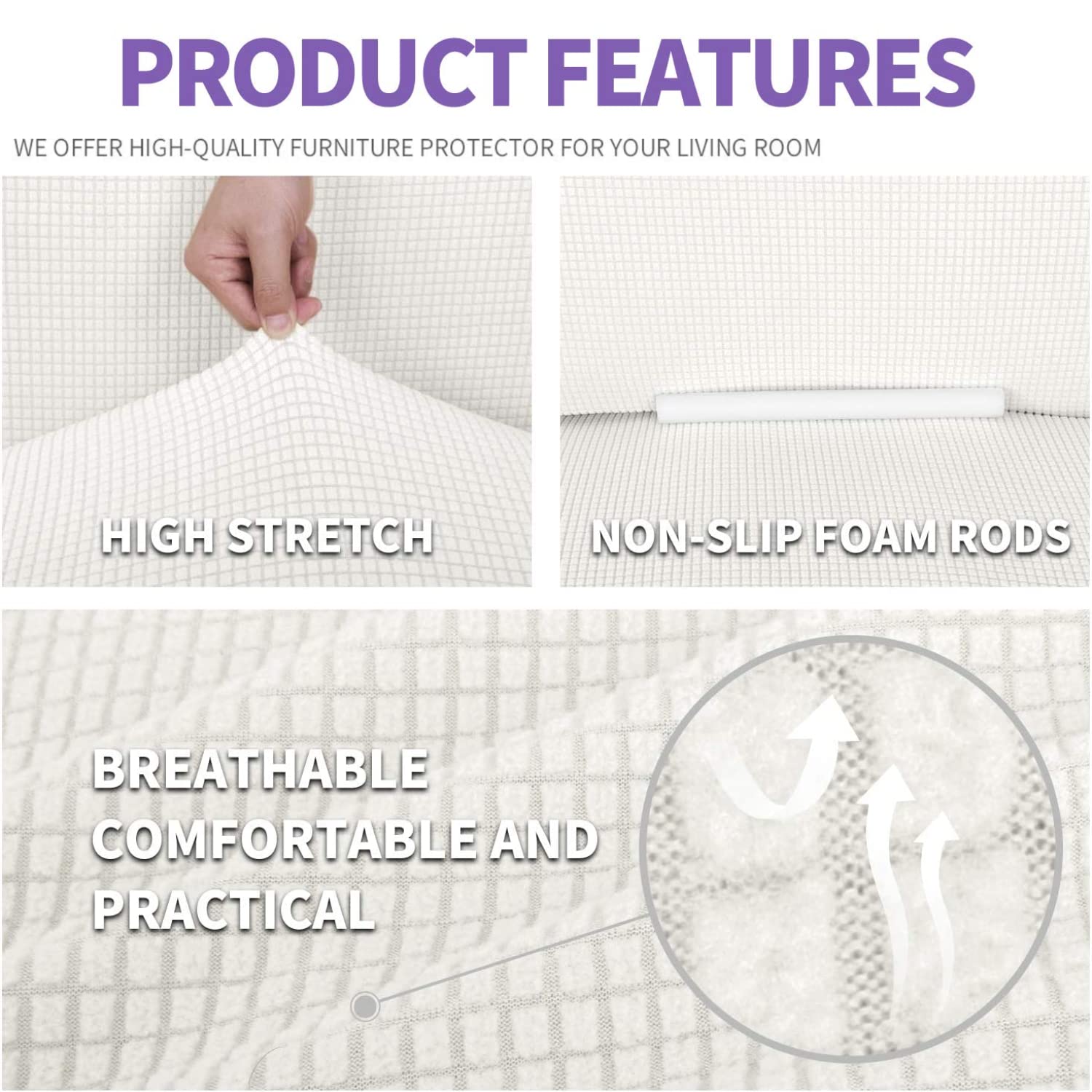 Znsayotx Super Stretch Chair Slipcover Universal Sofa Chair Covers For Living Room Dogs Pet Furniture Protector Spandex Armchair Slipcovers With Anti Slip Foam Sticks (White, Chair)