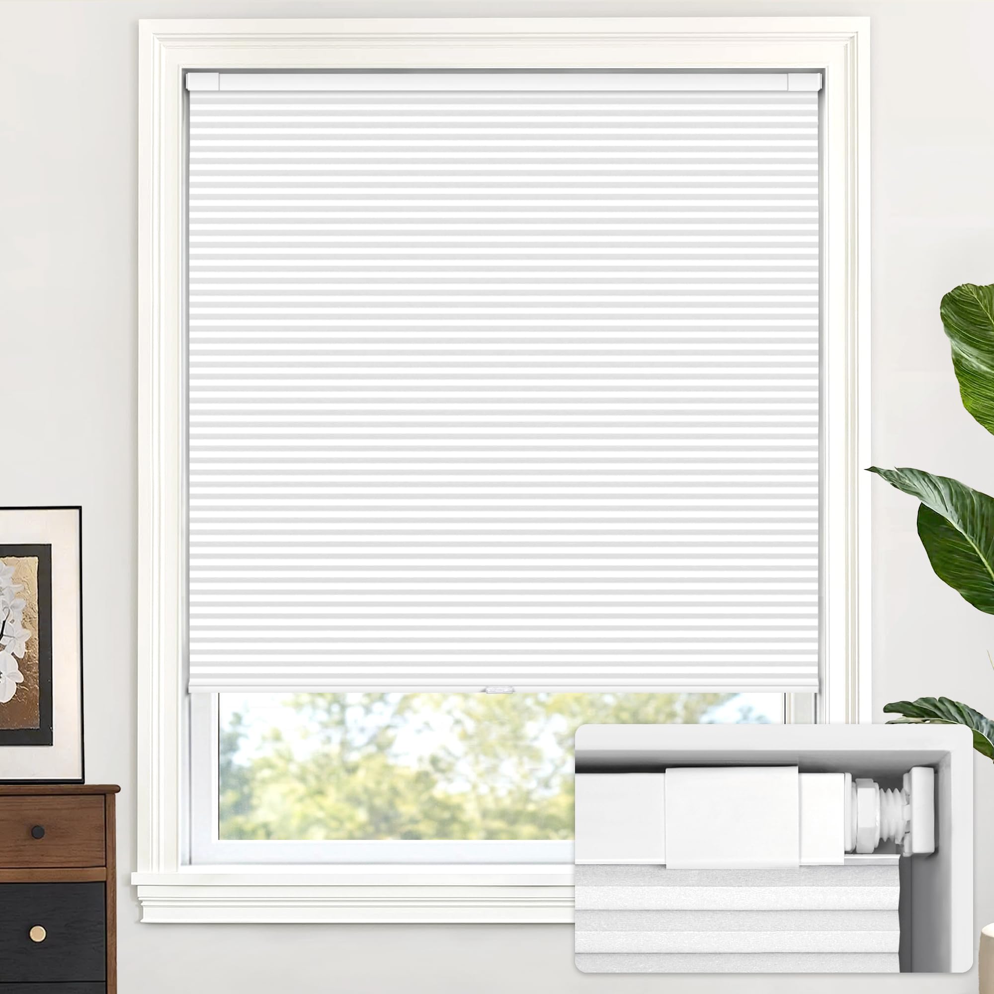 LazBlinds Cordless Cellular Shades, No Tools No Drill Blackout Honeycomb Shades Pleated Blinds for Windows, 27'' W x 72'' H, Sil