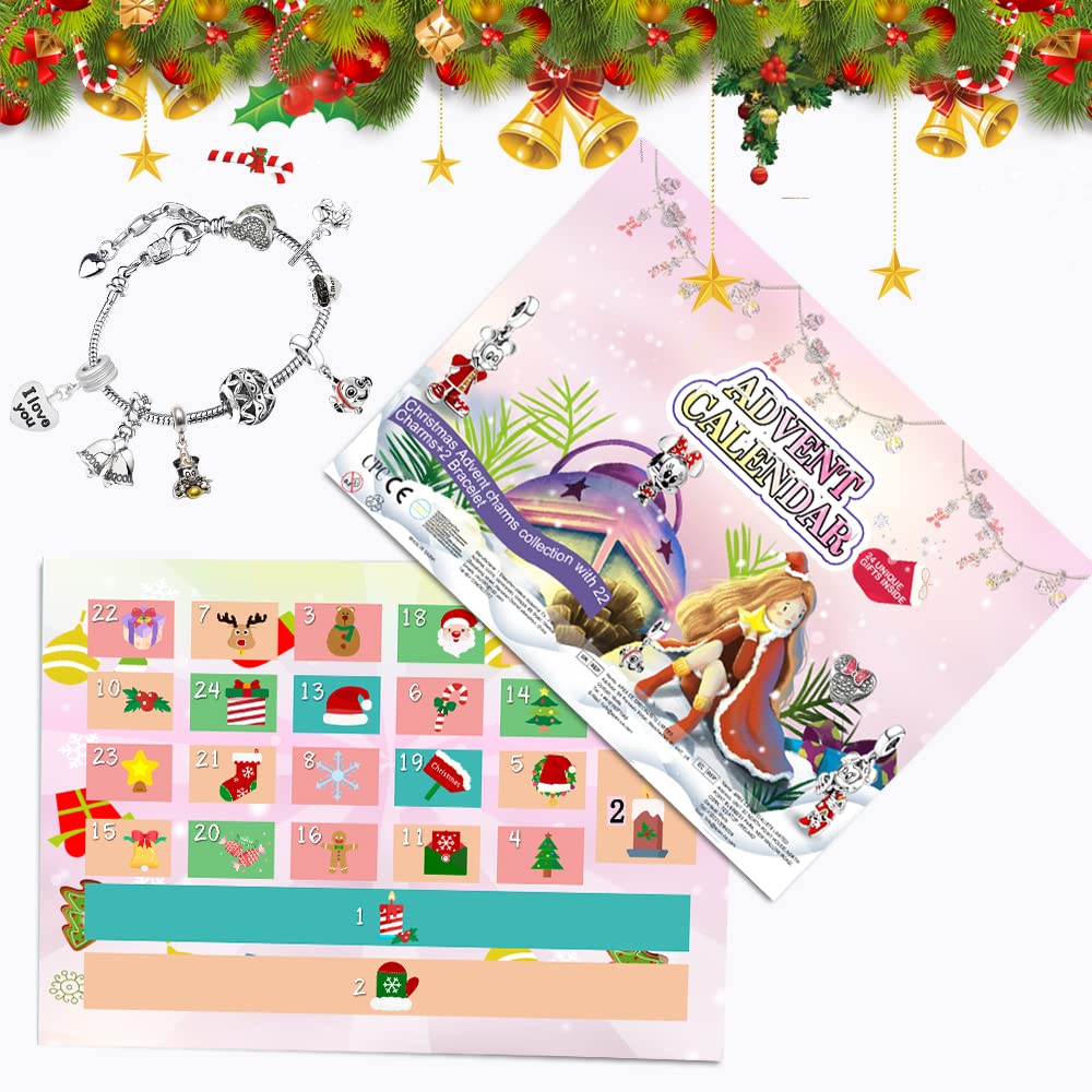 2024 Advent Calendar Christmas 24 Days Countdown Calendar With Diy Charm Bracelet Surprise Christmas Jewelry Gift For Girls Daug