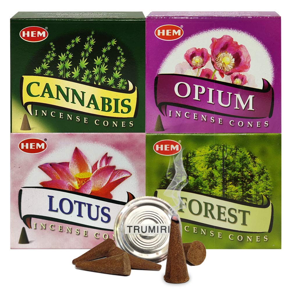 Hem Incense Cones Variety Pack #2 And Cone Incense Burner Bundle With 4 Most Liked Fragrances
