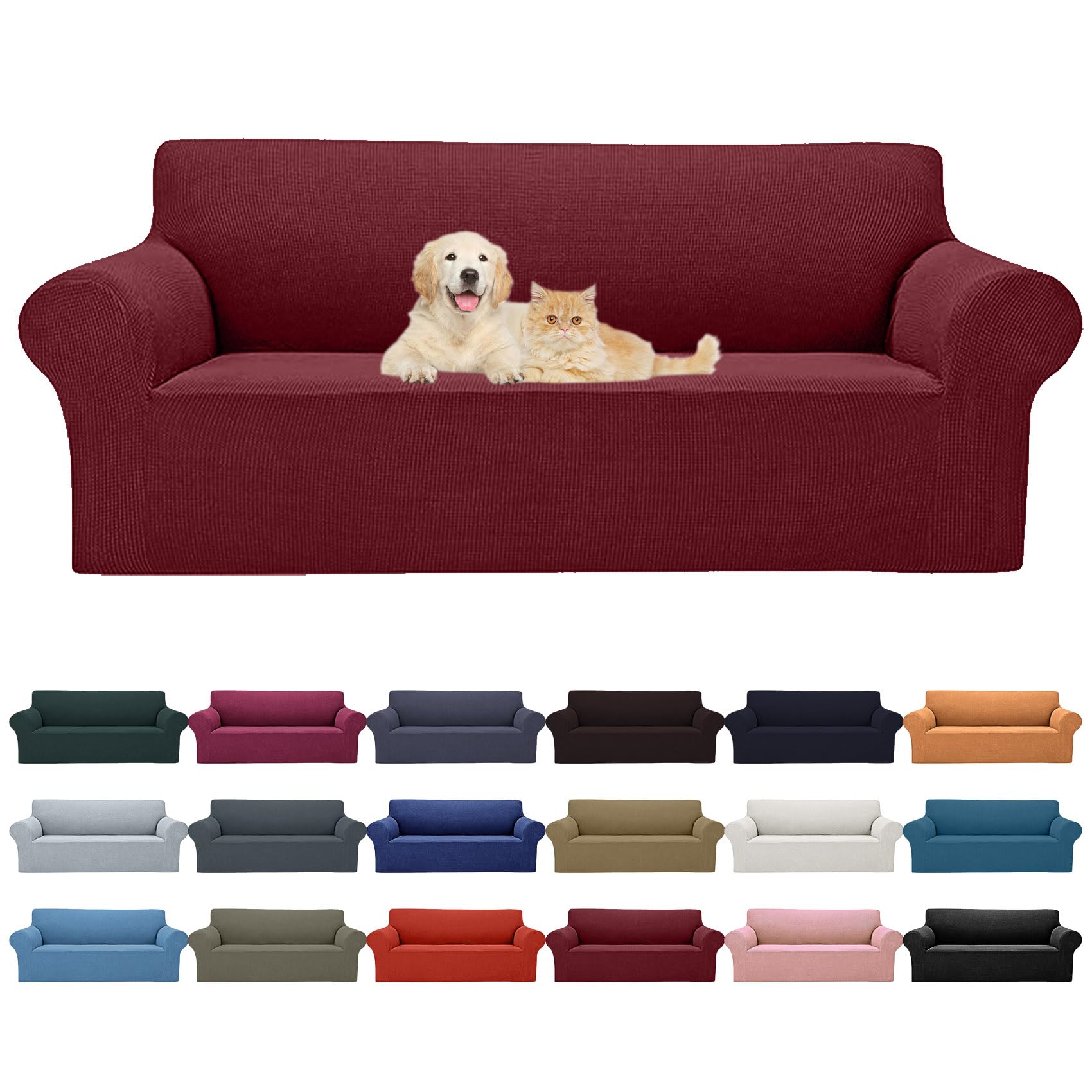 2025 New Stretch Oversized Sofa Slipcovers Couch Sofa Cover For 4 Seater Furniture Protector Covers With Elastic Bottom Jacquard Fabric Small Checks For Pets, Kids - Dark Red