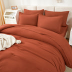 Litanika Burnt Orange Comforter Full Size Set - 7 Pieces Terracotta Bed In A Bag Full Beddding Comforter Sets, Plain Lightweight