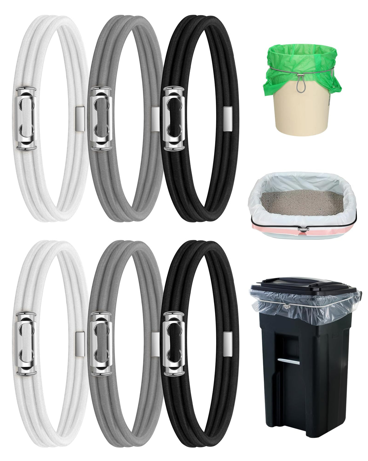 Rosaver Garbage Can Bands Cord Lord Design Adjustable Large Trash Can Rubber Bands Fits 8-33 Gallon Trash Cans Multifunction Ban