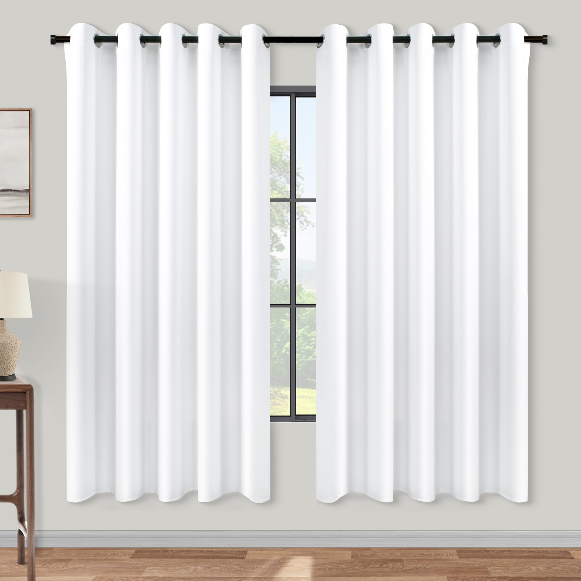Koufall Room Darkening Curtains 63 Inches Long X 72W,Semi Blackout White Colored Curtains For Bedroom