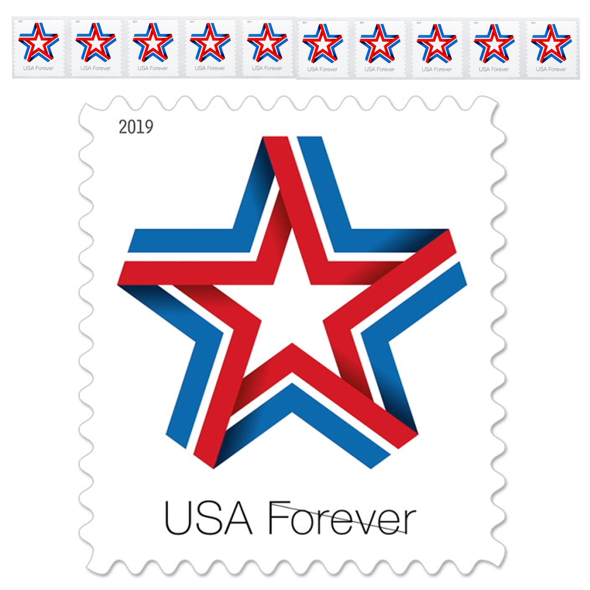 Star Ribbon 1 Strip Of 10 Forever Postage Stamps Celebration Patriotic (10 Stamps)