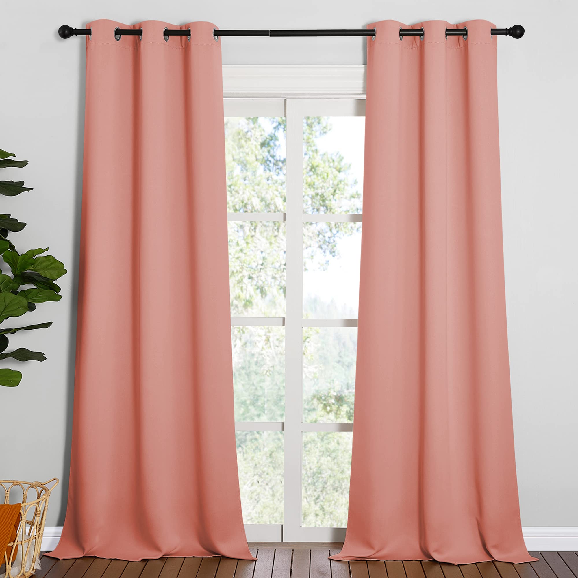 NICETOWN Coral Room Darkening Curtain Drapes - Window Treatment Light Blocking Privacy Curtain Panels for Home Decoration (Set o