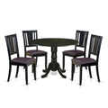 East West Furniture DLDU5-BLK-LC 5 Piece Modern Dining Table Set Includes a Round Wooden Table with Dropleaf and 4 Faux Leather Kitchen Dining Chairs, 42x42 Inch, Black