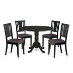 East West Furniture DLDU5-BLK-LC 5 Piece Modern Dining Table Set Includes a Round Wooden Table with Dropleaf and 4 Faux Leather Kitchen Dining Chairs, 42x42 Inch, Black