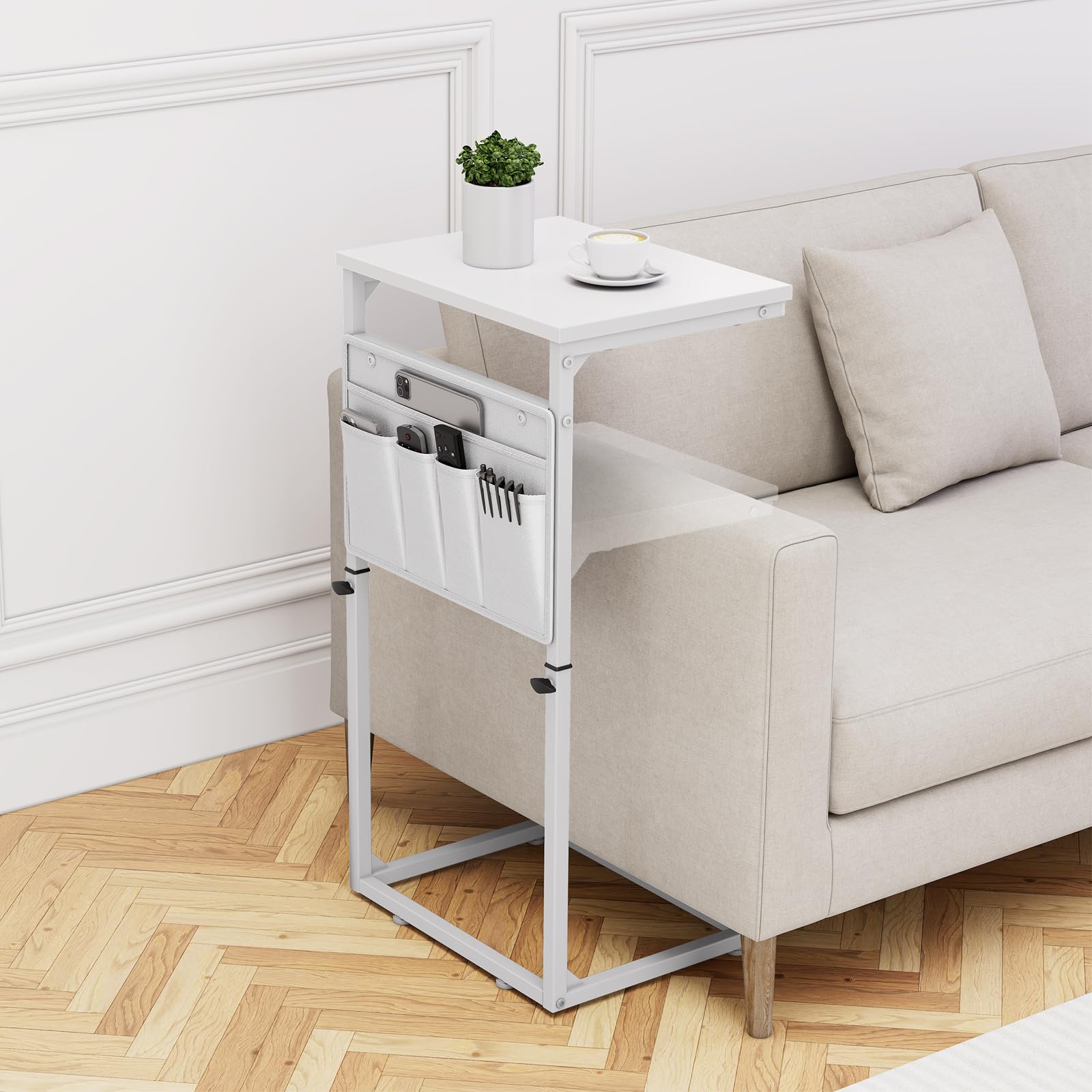 Vagusicc C Shaped End Table, 33 Tall Side Table for Couch, Adjustable Height Small Couch Side Table for Small Spaces, C Table En