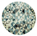 HomeRoots Heat-Set Polypropelene 8’ Round Blue Beige Nested Diamonds Modern Area Rug