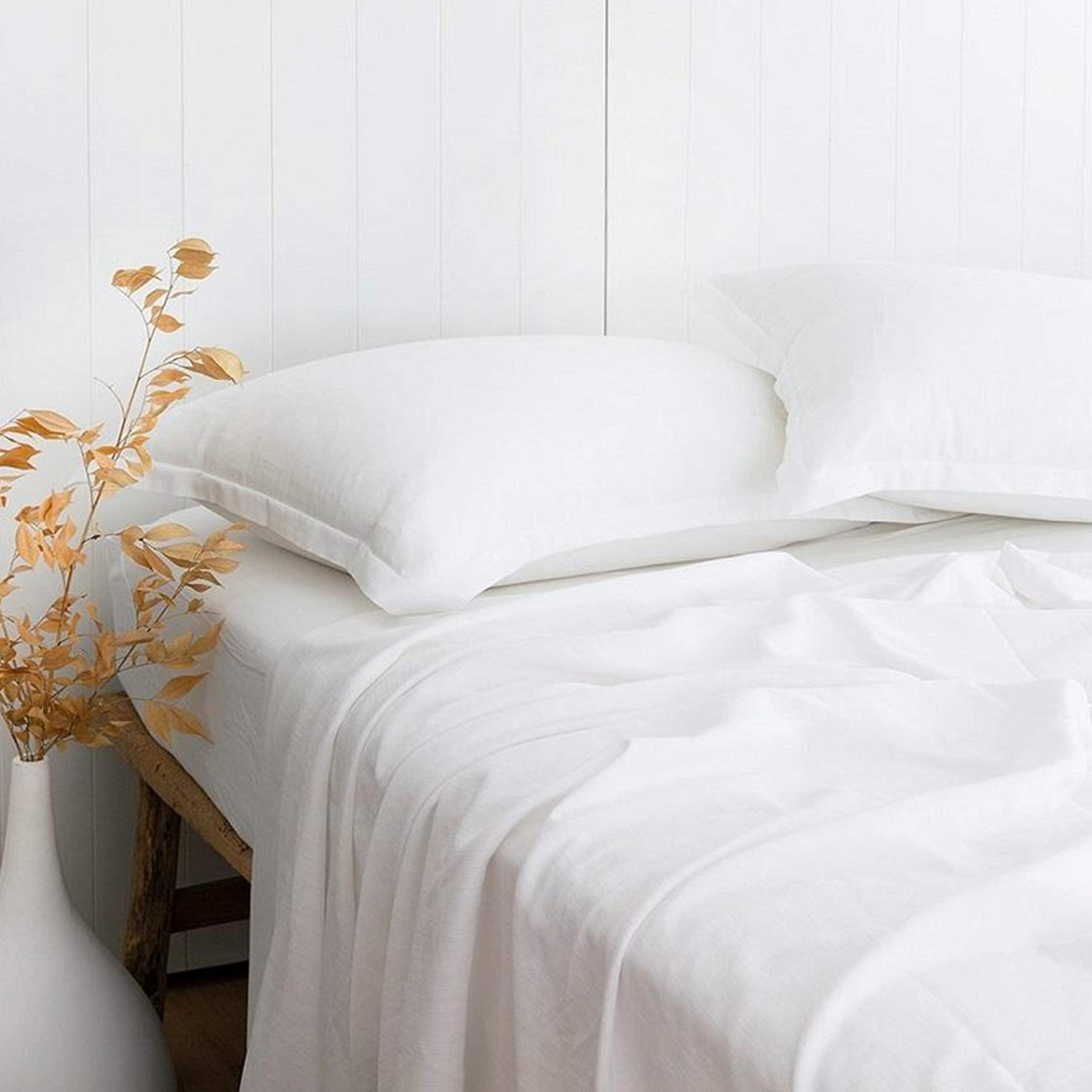 Pandatex White Linen-Textured Bed Sheets Set, Bamboo Rayon, Cotton, Linen Blend Bed Sheets Queen Size, Soft Cool & Breathable Fo
