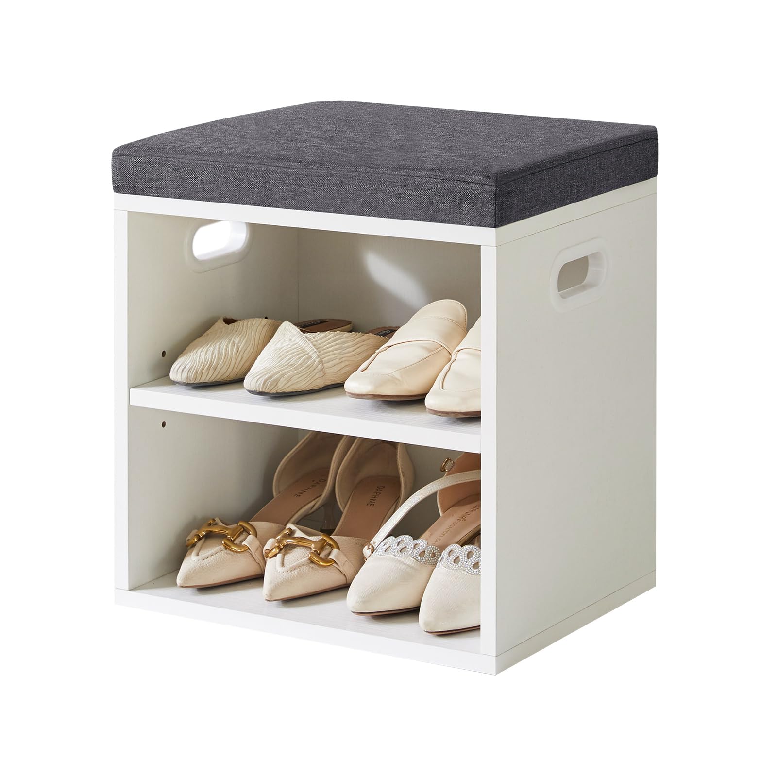 YMYNY Shoe Storage Bench with Cushion, 2 Tier Shoe Rack with Padded Seat, Adjustable Shoe Organizer Cabinet for Entryway, Living