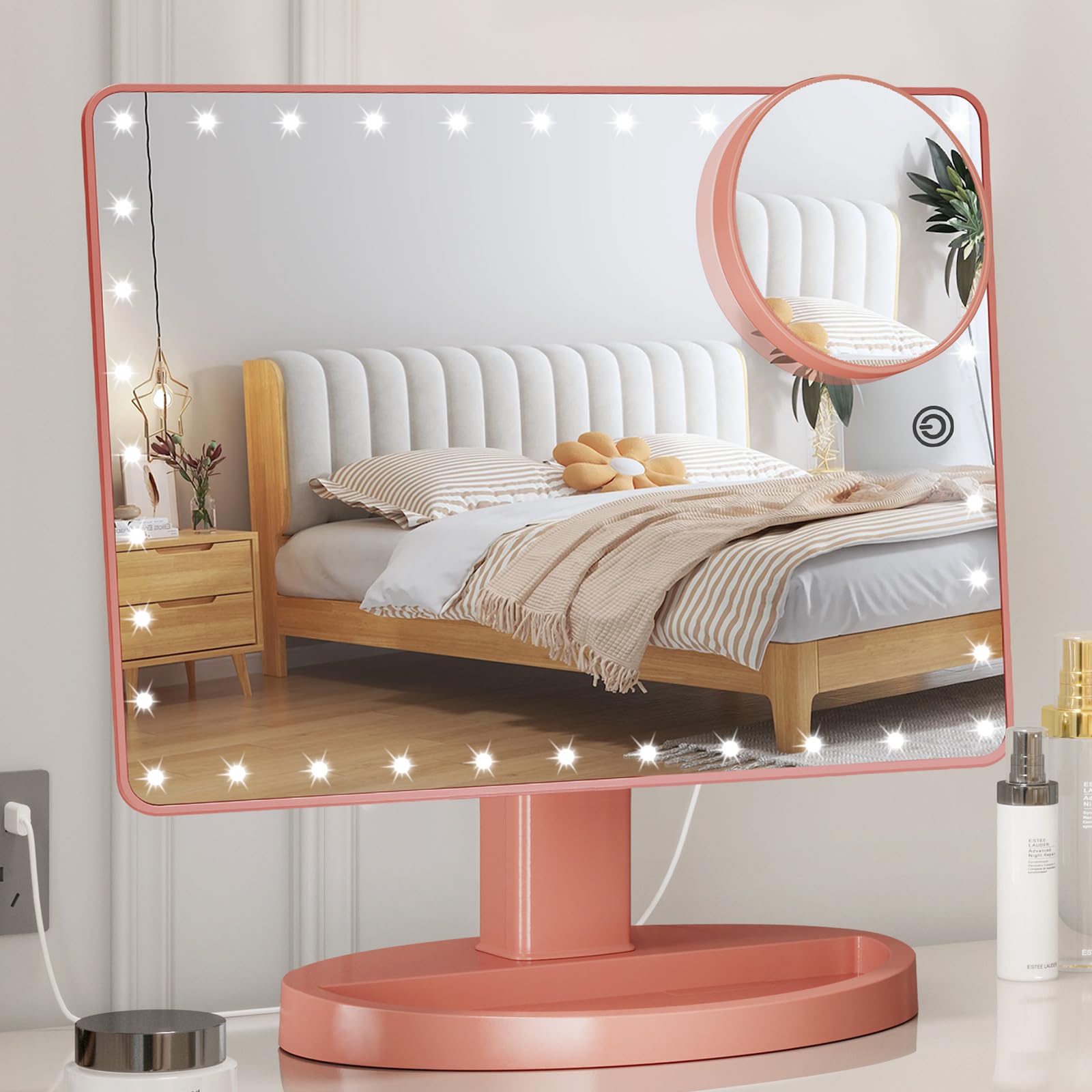 FUNTOUCH Large Lighted Vanity Makeup Mirror (X-Large Model), Light Up Mirror with 35 LED Lights, Touch Screen and 10X Magnificat