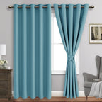 Jiuzhen Turquoise Blackout Curtains With Tiebacks Thermal Insulated, Light Blocking And Noise Reducing Grommet Curtains For Bedroom And Living Room, Set Of 2 Window Curtain Panels, 60 X 84 Inch Length