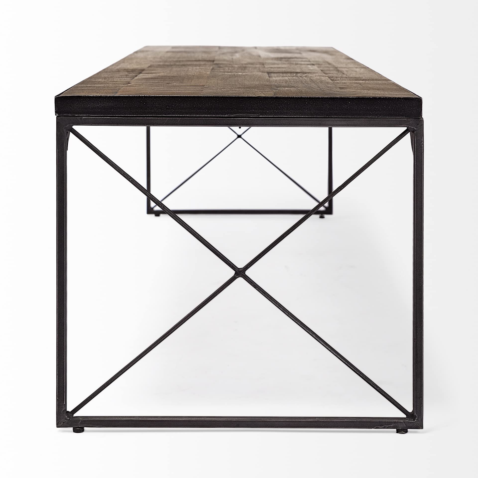 HomeRoots Rectangular Mango Wood/Medium Brown Top and Black Iron Base Accent Bench