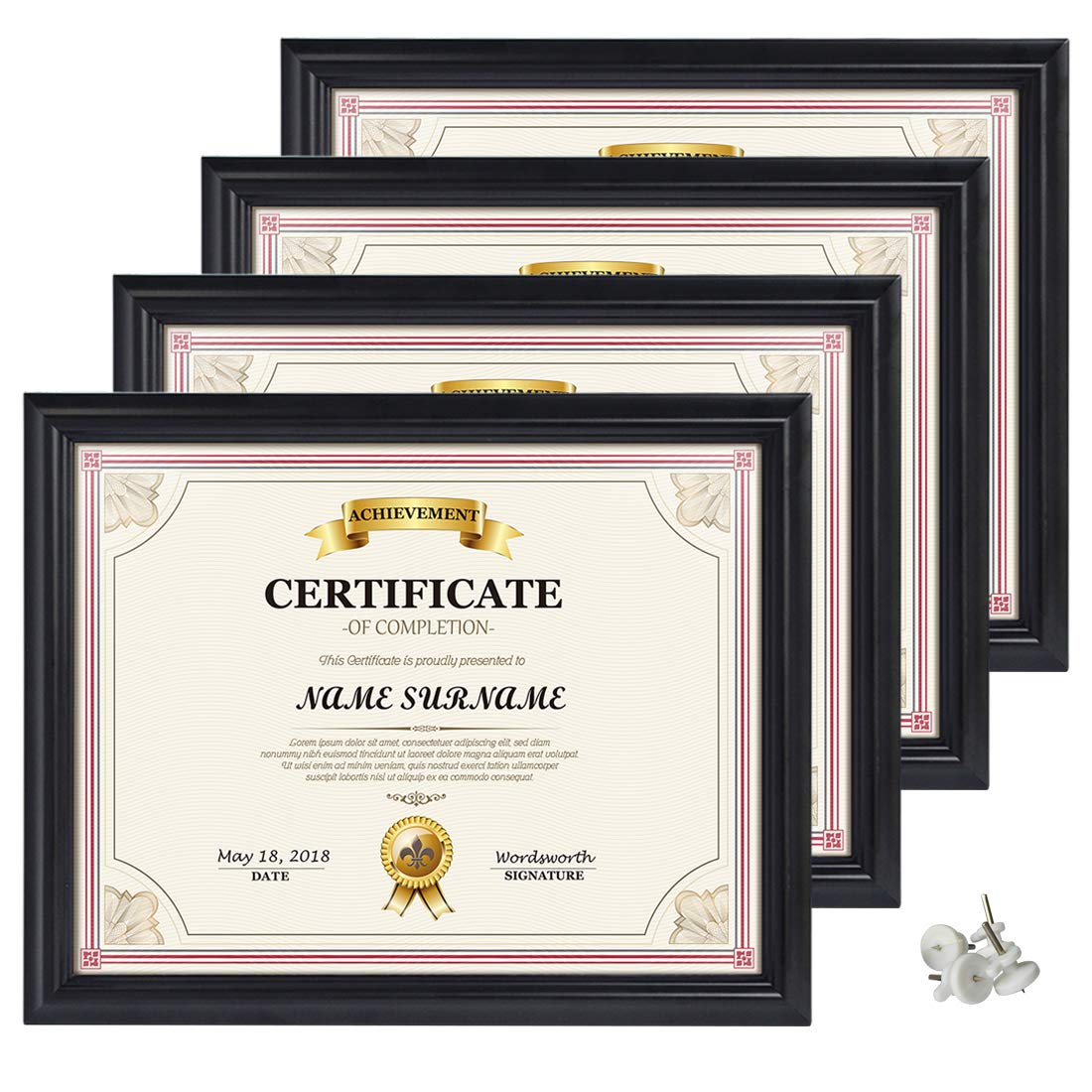 Calenzana 8.5x11 Certificate Document Diploma Frame, Black Picture Frames 8.5 x 11 for Wall and Tabletop Display, 4 Pack