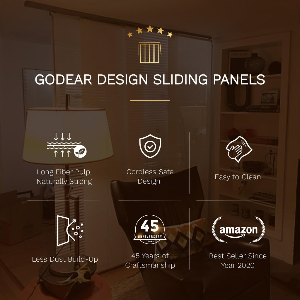 Godear Design Adjustable Vertical Blinds For Sliding Doors, Extendable Track From 45.8'' To 86'' W, Trimmable Panel Curtains Up