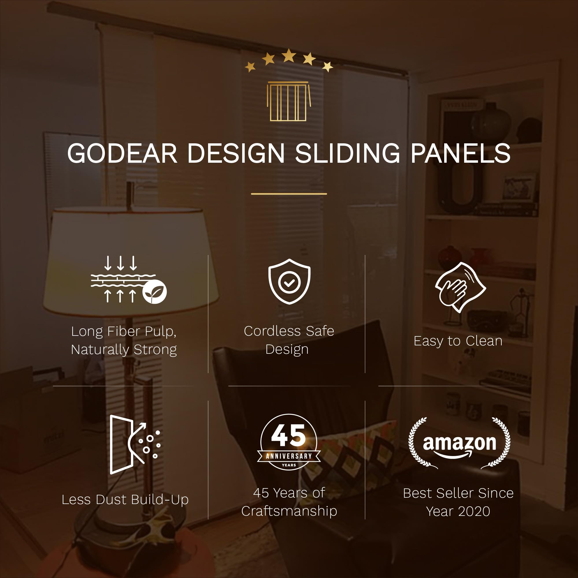 Godear Design Adjustable Vertical Blinds For Sliding Doors, Extendable Track From 45.8'' To 86'' W, Trimmable Panel Curtains Up