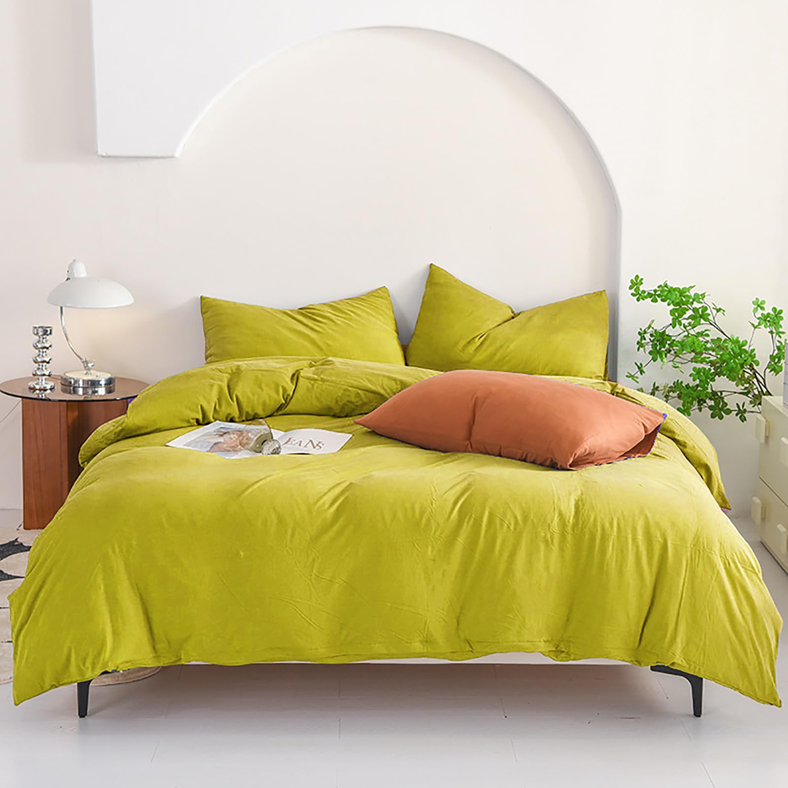 Luxlovery Chartreuse Comforter Set Queen Moss Green Bedding Comforter Set Full Modern Solid Grass Green Soft Breathable Yellowis