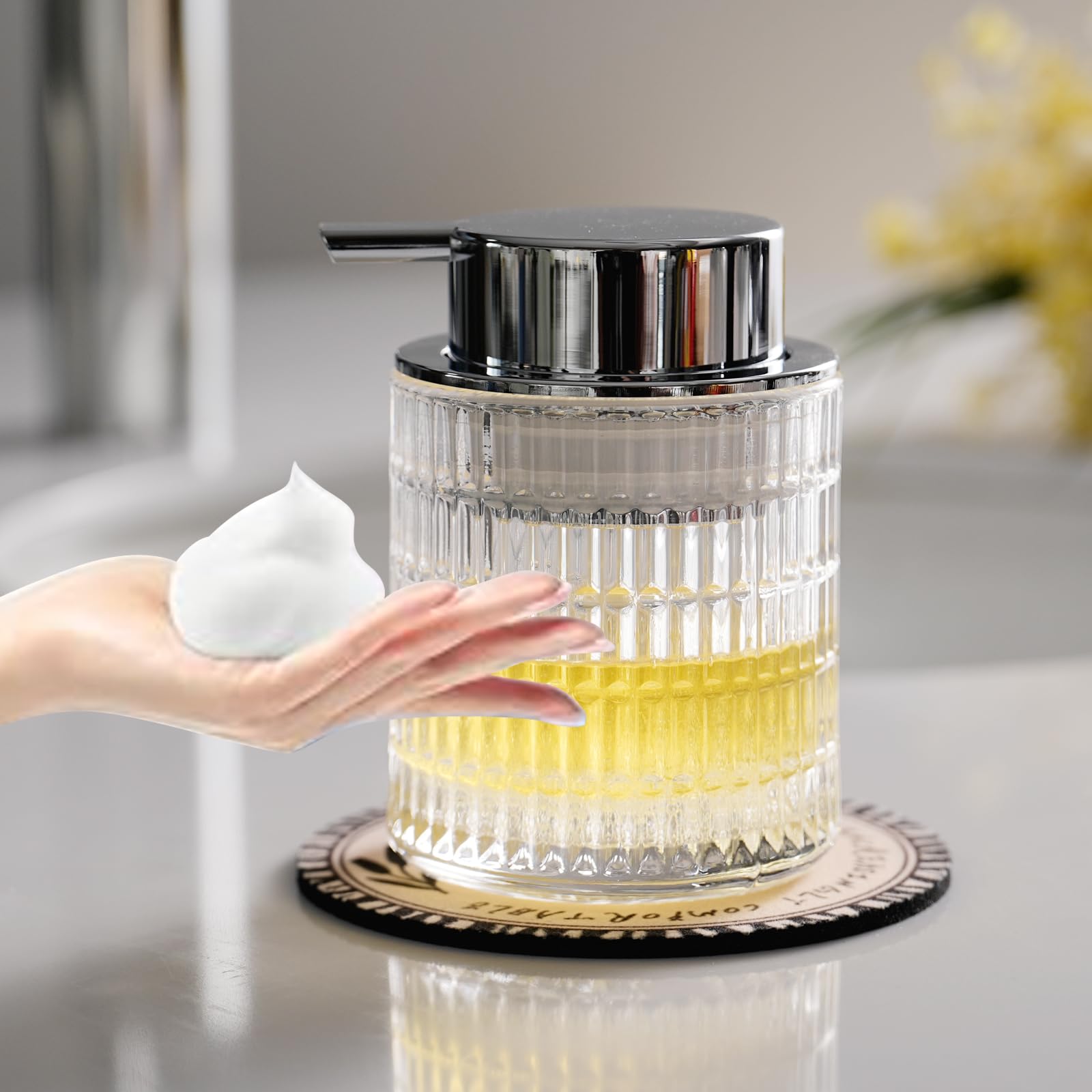 CICUFY Foaming Hand Soap Dispenser, Glass Foam Soap Dispenser or Lotion Dispenser for Kitchen & Bathroom Refillable Liquid Soap 